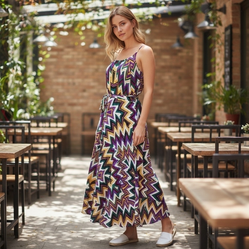 Signature by Robbie Bee Multicolor Chevron Stripe Maxi Dress